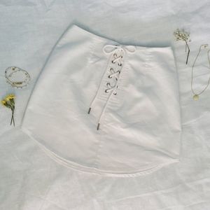 Forever 21 White Lace-up Mini Skirt